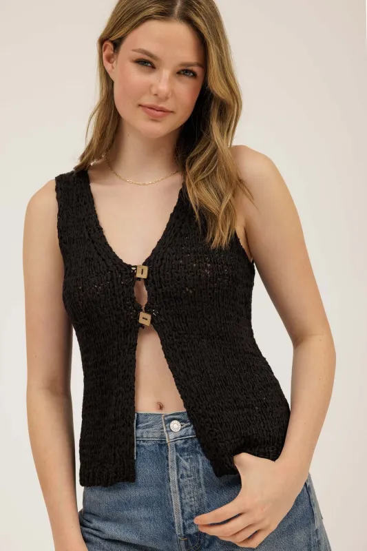 The Dara Black Square Button Vest sold by Thread & Seed