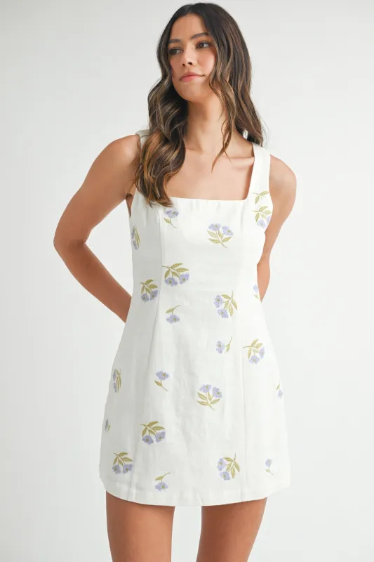 The Emily Off White Embroidered Mini Dress sold by Thread & Seed
