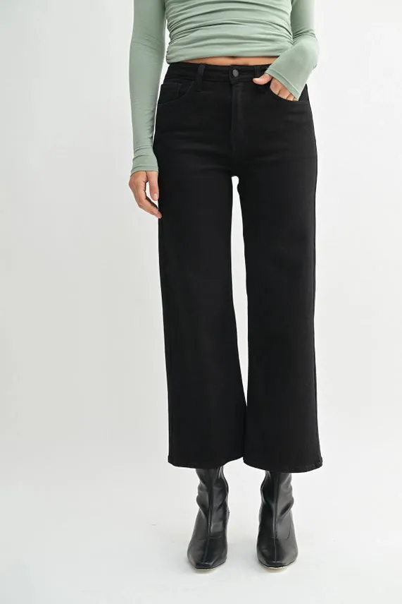 The Rae Black Denim Wide Leg Jeans sold by Thread & Seed