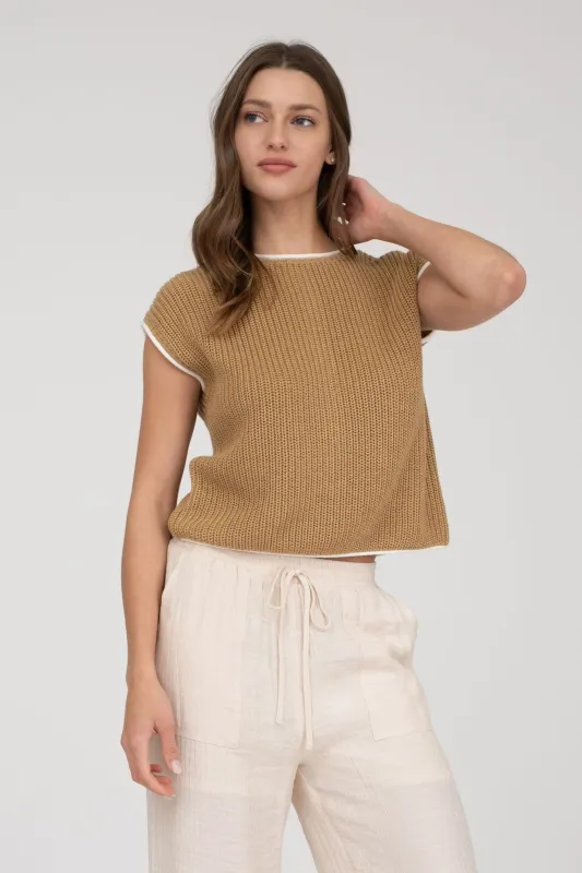 The Harlow Tan Contrast Trim Top sold by Thread & Seed