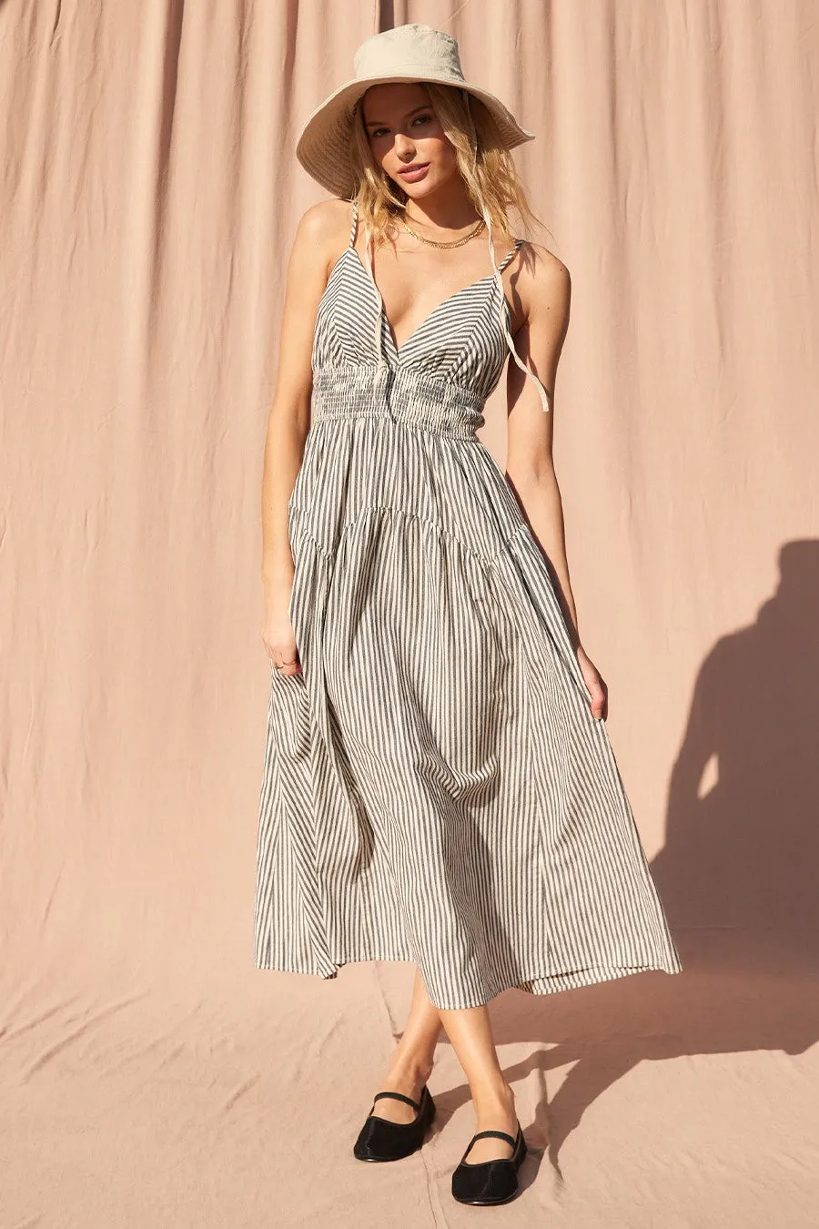 The Prya Navy Striped Maxi Dress sold by Thread & Seed