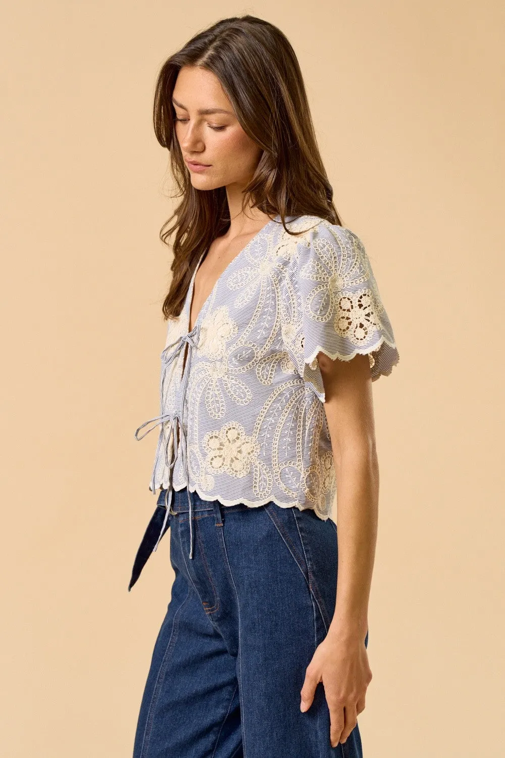 The Lila Floral Embroidery Scalloped Top sold by Thread & Seed product image thumbnail 3