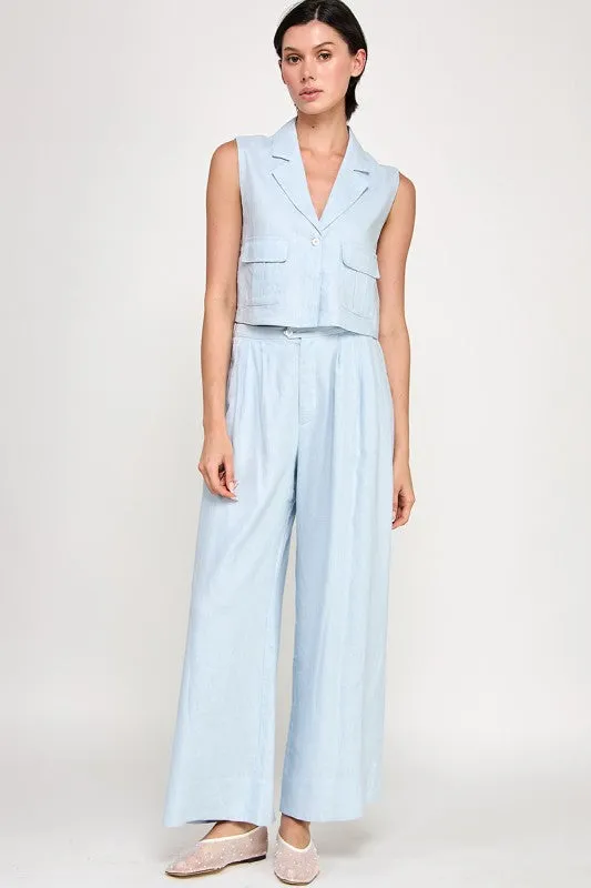 The Nelle Blue Linen Vest + Pants Set - Sold Separately sold by Thread & Seed