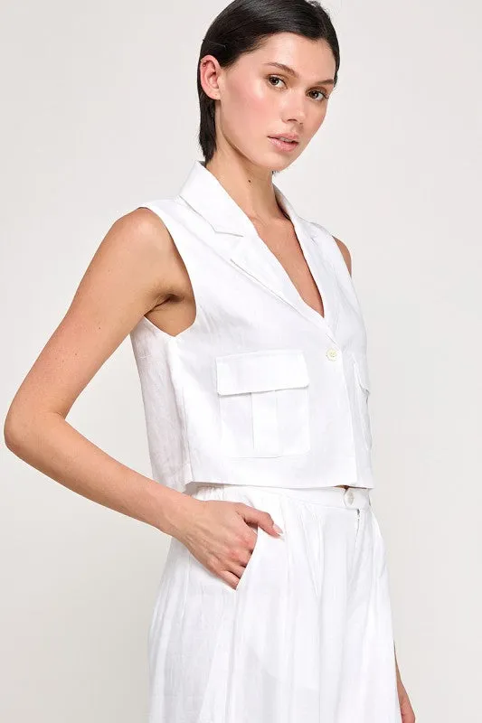The Nelle Off White Linen Vest + Pants Set - Sold Separately sold by Thread & Seed product image thumbnail 3