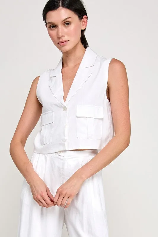 The Nelle Off White Linen Vest + Pants Set - Sold Separately sold by Thread & Seed product image thumbnail 2