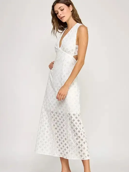 The Layana Eyelet Midi Dress sold by Thread & Seed