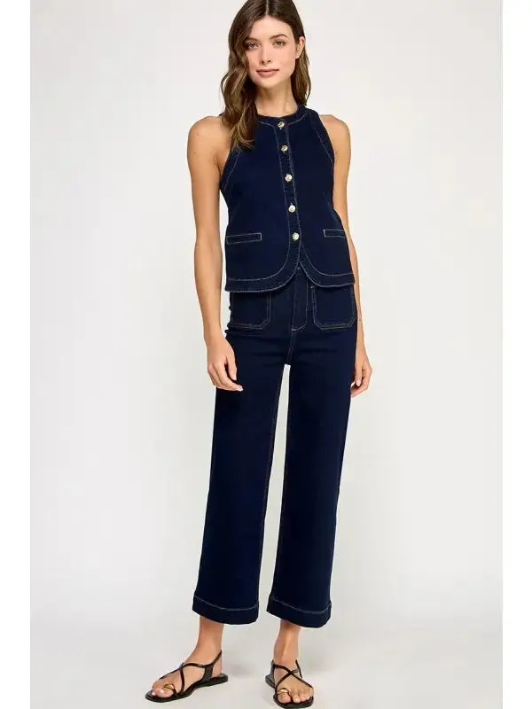 The Meara Denim Vest + Pants Set - Sold Separately sold by Thread & Seed