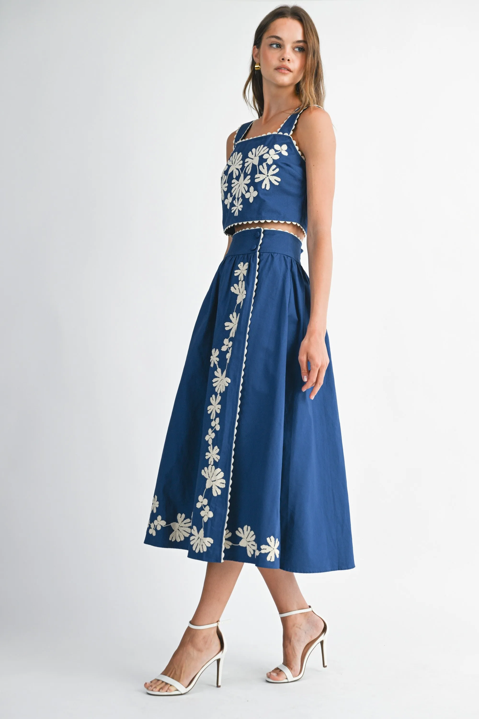 The Amina Embroidered Crop Top + Midi Skirt Set - Sold Separately sold by Thread & Seed product image thumbnail 2