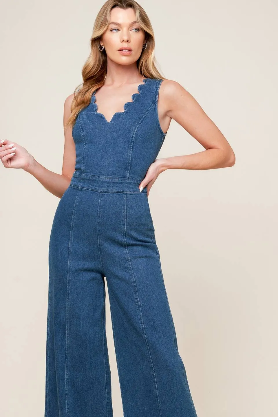 The Arielle Denim Scalloped Jumpsuit sold by Thread & Seed product image thumbnail 4