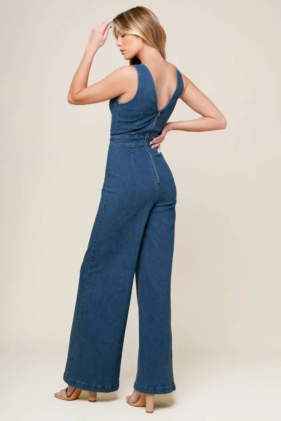 The Arielle Denim Scalloped Jumpsuit sold by Thread & Seed product image thumbnail 5