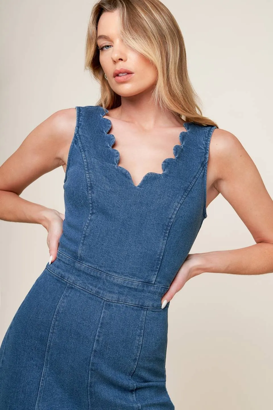 The Arielle Denim Scalloped Jumpsuit sold by Thread & Seed product image thumbnail 2