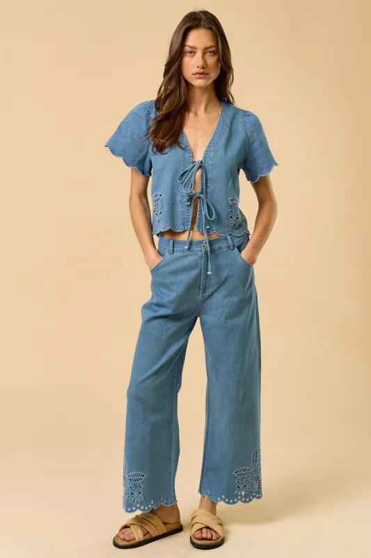 The Mariella Floral Embroidery Denim Top + Pants Set - Sold Separately sold by Thread & Seed