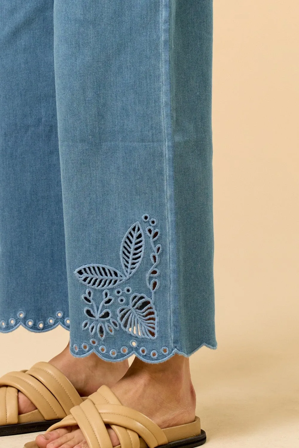 The Mariella Floral Embroidery Denim Top + Pants Set - Sold Separately sold by Thread & Seed product image thumbnail 3