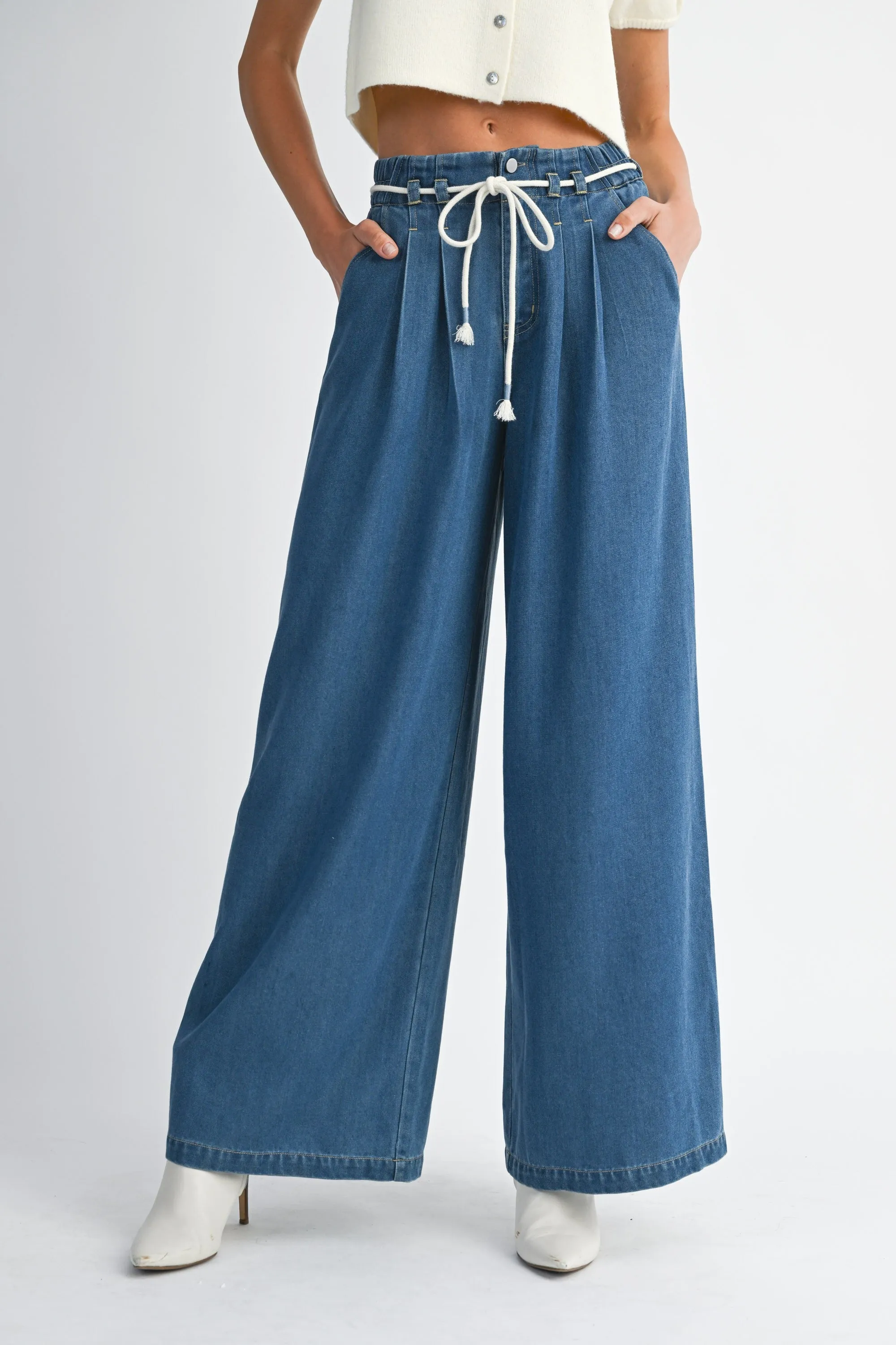 The Tamra Pleated Wide Leg Jeans sold by Thread & Seed