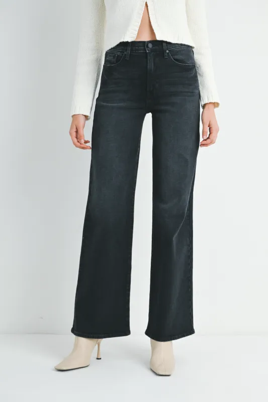 The Leana Black Denim Wide Leg Jeans made by Just Black Denim