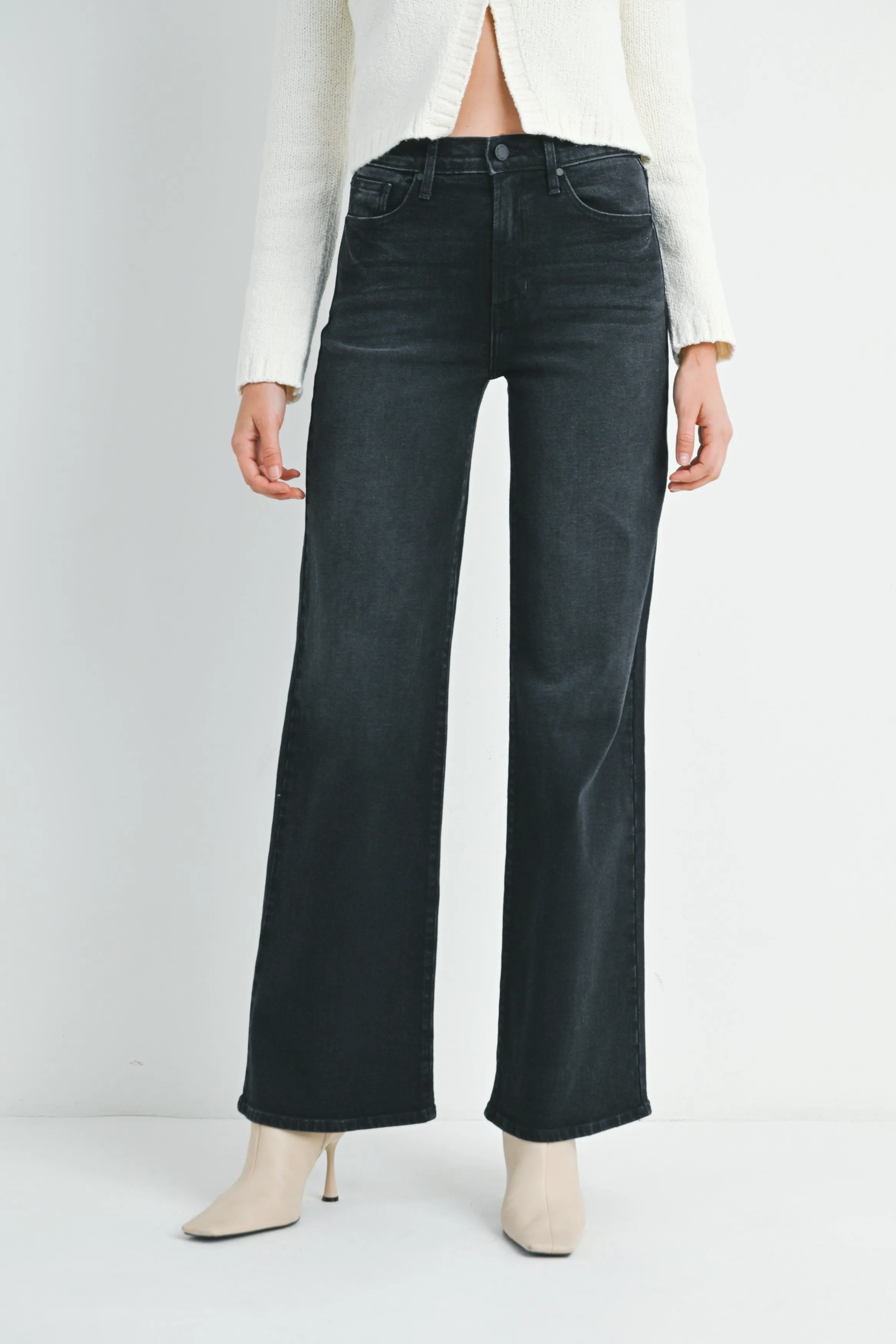 The Leana Black Denim Wide Leg Jeans sold by Thread & Seed