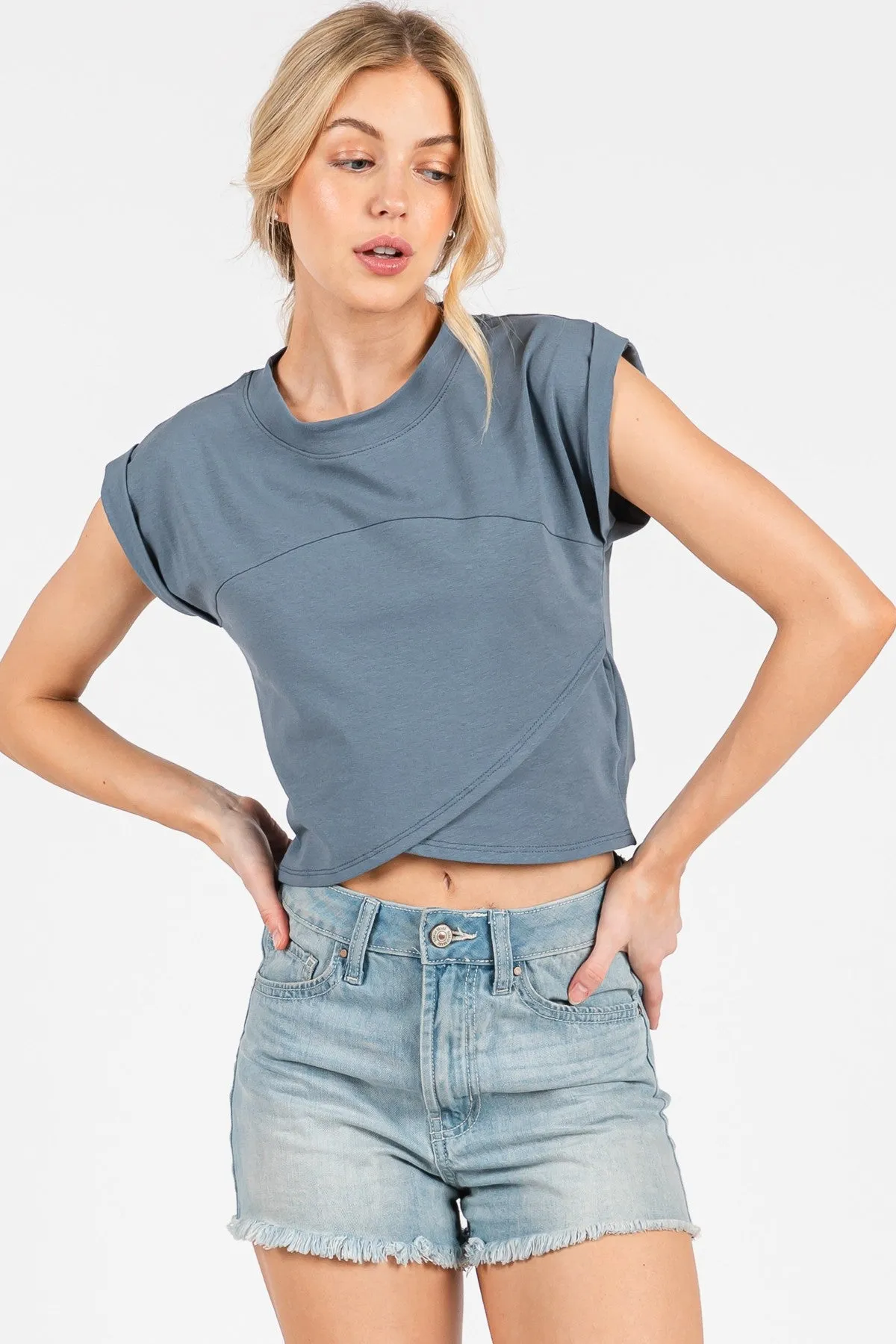 The Ella New Slate Surplice Top sold by Thread & Seed