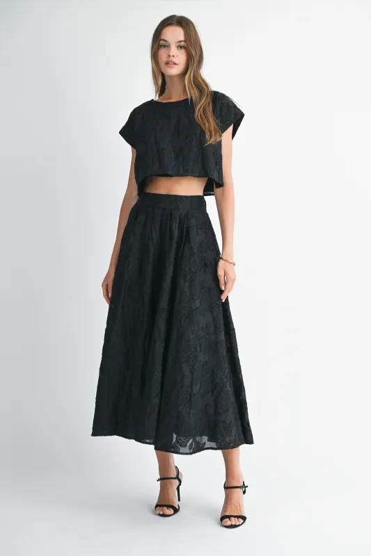 The Ilaria Black Floral Crop Top + Midi Skirt Set - Sold Separately sold by Thread & Seed
