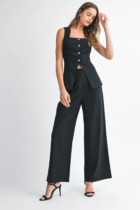 The Yara Black Split Hem Top + Pants Set - Sold Separately sold by Thread & Seed