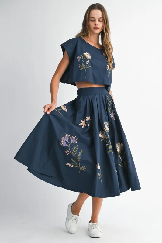 The Flora Navy Crop Top + Midi Skirt Set - Sold Separately sold by Thread & Seed