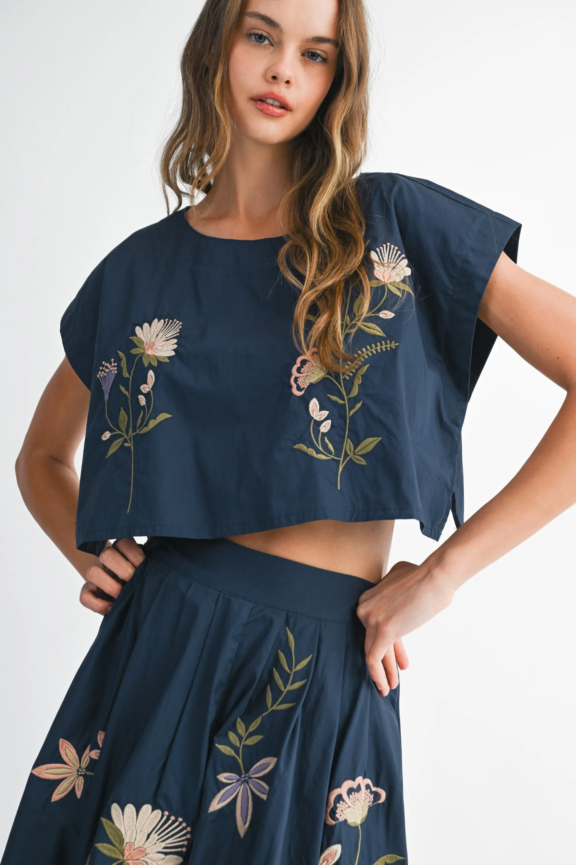 The Flora Navy Crop Top + Midi Skirt Set - Sold Separately sold by Thread & Seed product image thumbnail 5