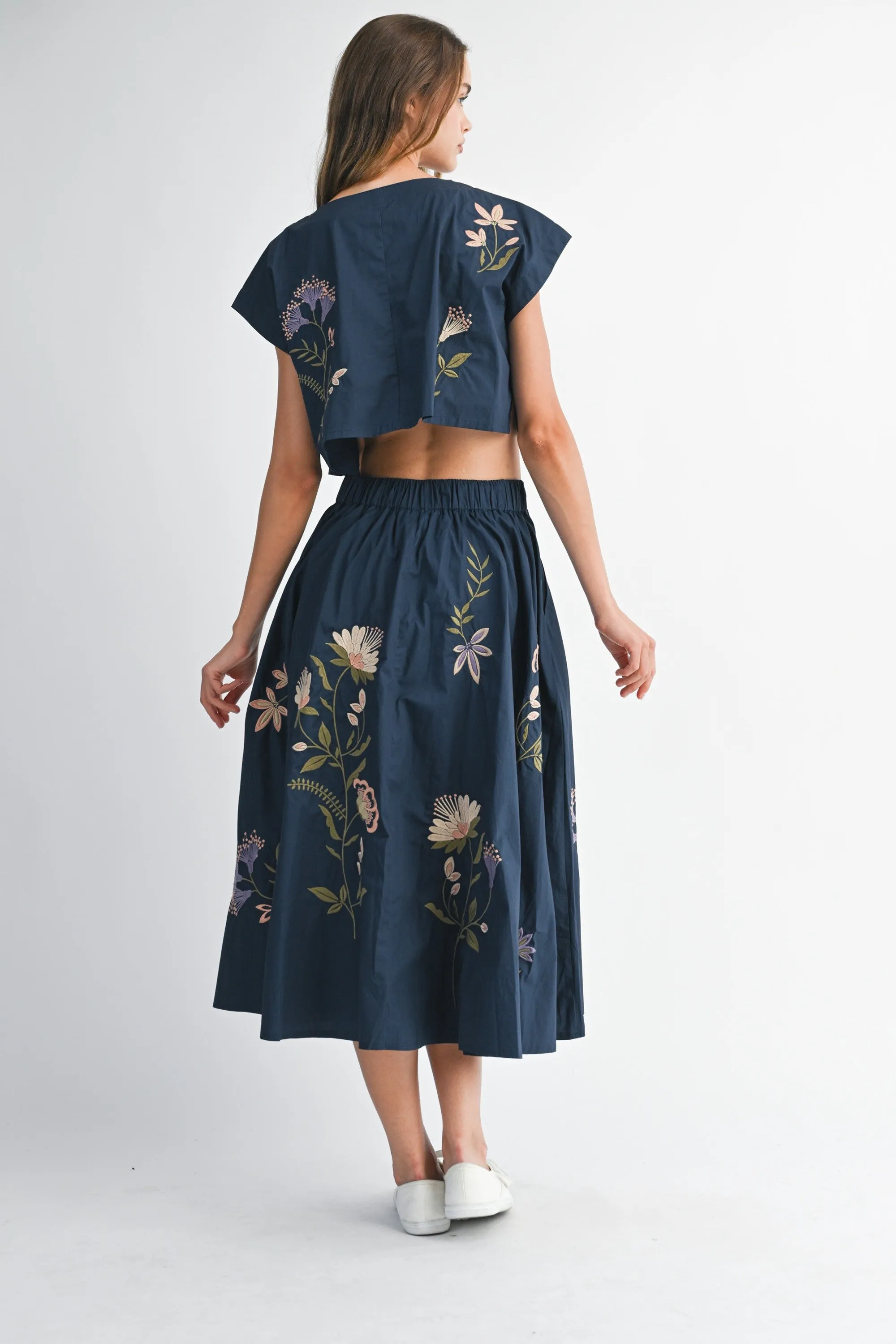 The Flora Navy Crop Top + Midi Skirt Set - Sold Separately sold by Thread & Seed product image thumbnail 4