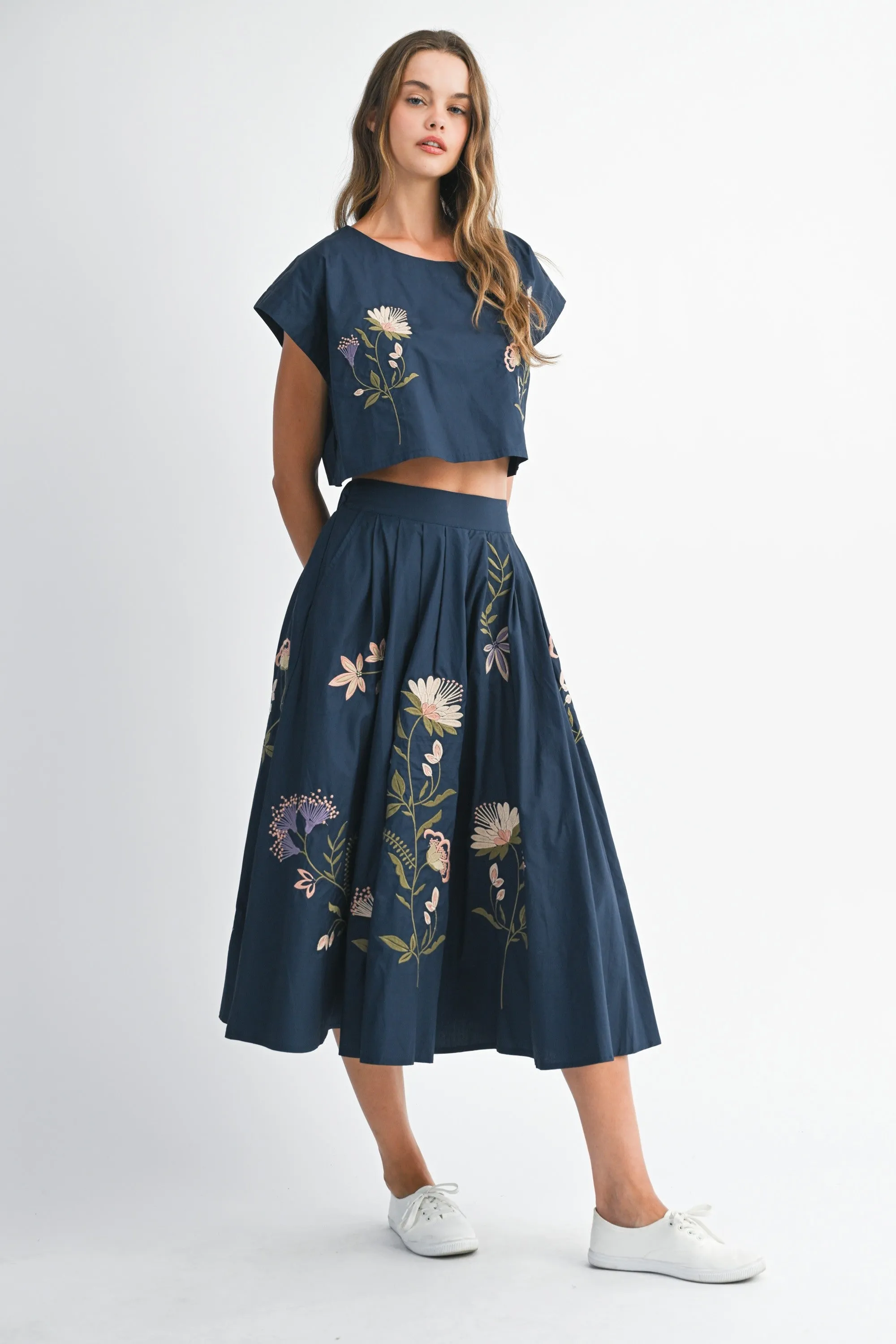 The Flora Navy Crop Top + Midi Skirt Set - Sold Separately sold by Thread & Seed product image thumbnail 3