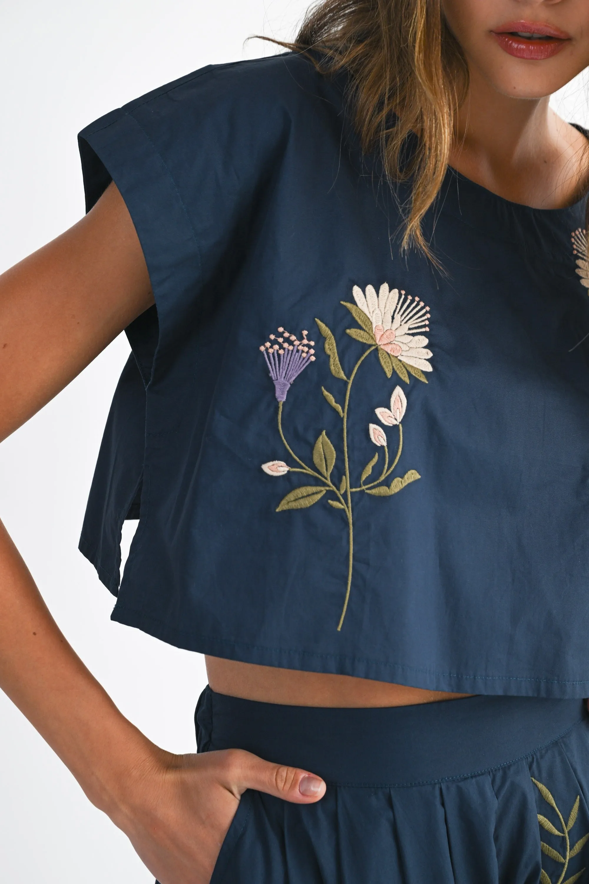 The Flora Navy Crop Top + Midi Skirt Set - Sold Separately sold by Thread & Seed product image thumbnail 2