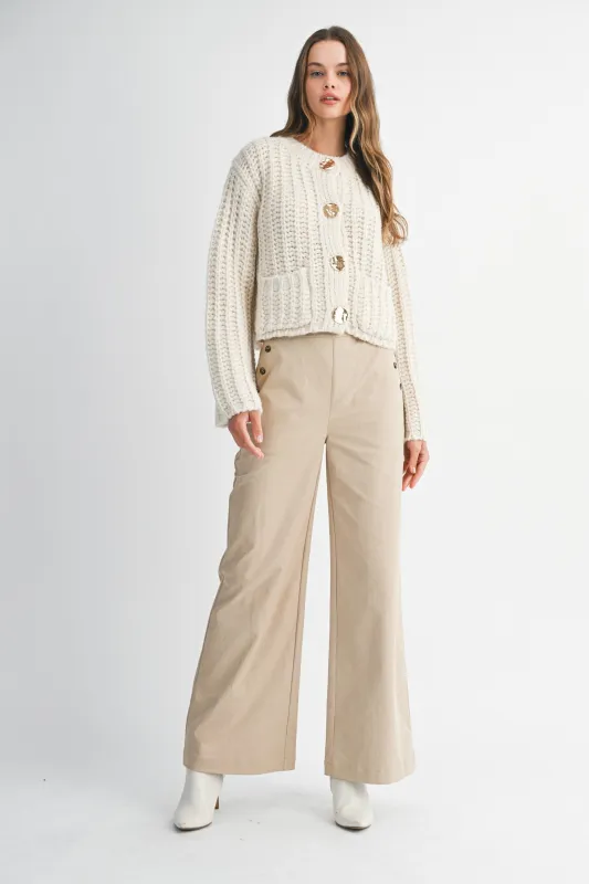 The Cammy Taupe Buttoned Wide Leg Pants sold by Thread & Seed