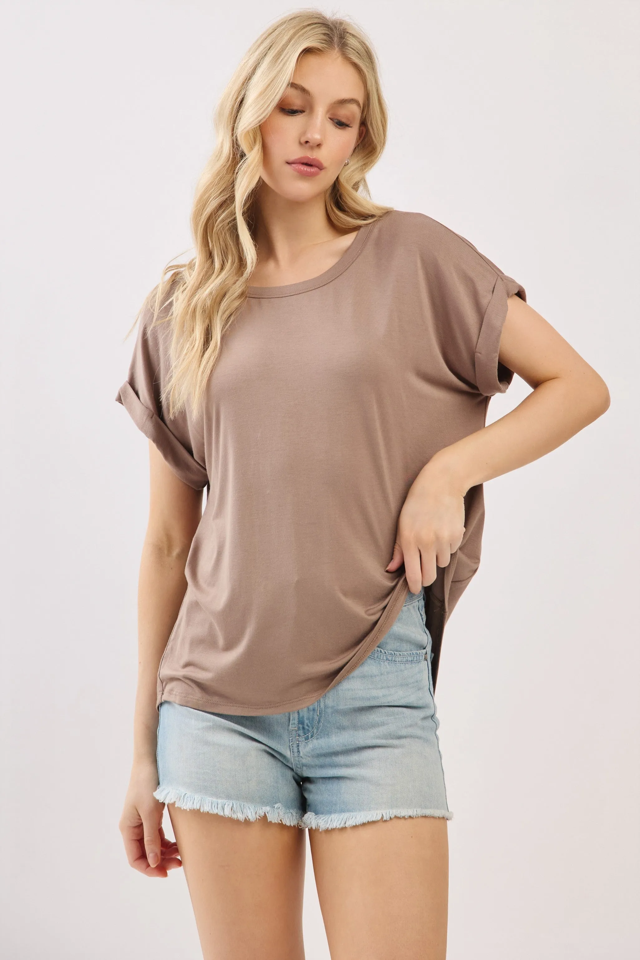 The Tyler Light Mocha Drop Shoulder Modal Top sold by Thread & Seed
