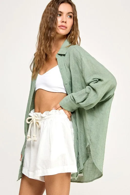 The Christa Olive Oversized Buttondown Top sold by Thread & Seed product image thumbnail 2