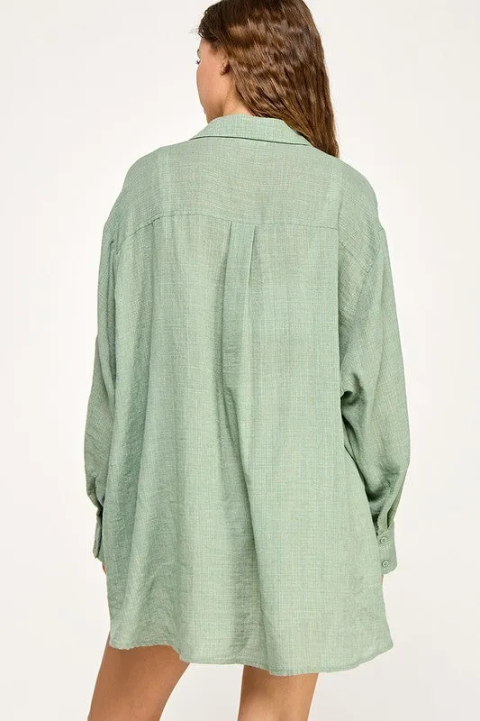 The Christa Olive Oversized Buttondown Top sold by Thread & Seed product image thumbnail 4