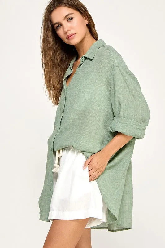 The Christa Olive Oversized Buttondown Top sold by Thread & Seed product image thumbnail 3