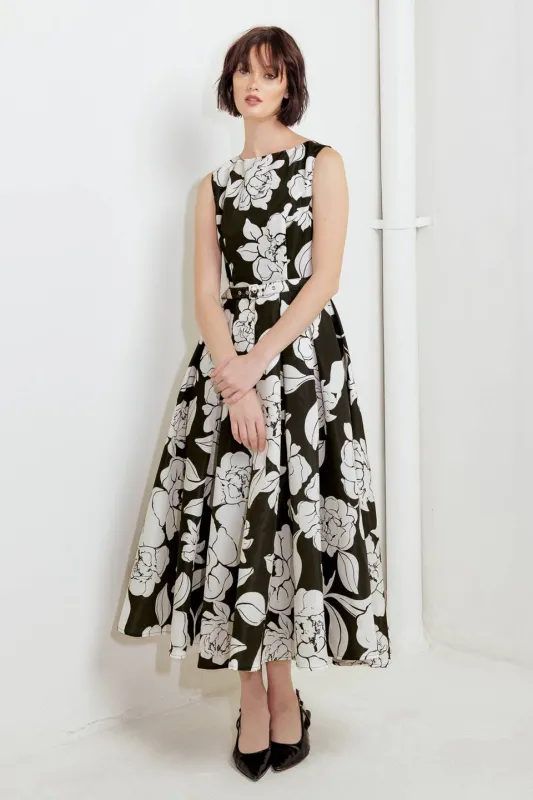 The Elise Floral Belted Midi Dress sold by Thread & Seed