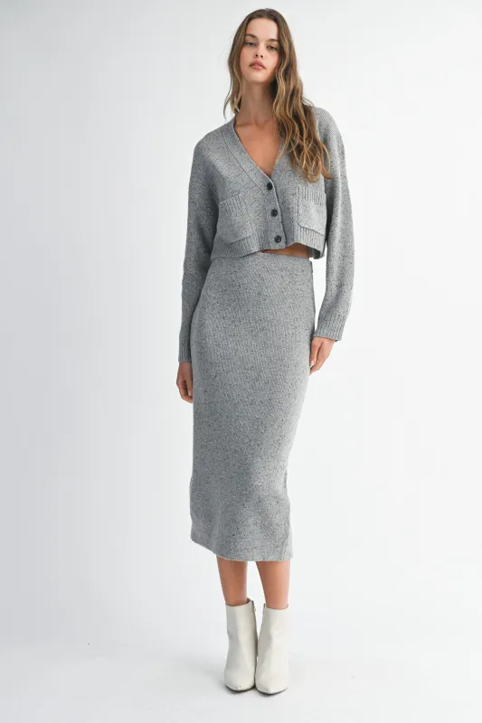 The Riley Grey Cardigan Knit Top + Midi Skirt Set- Sold Separately sold by Thread & Seed