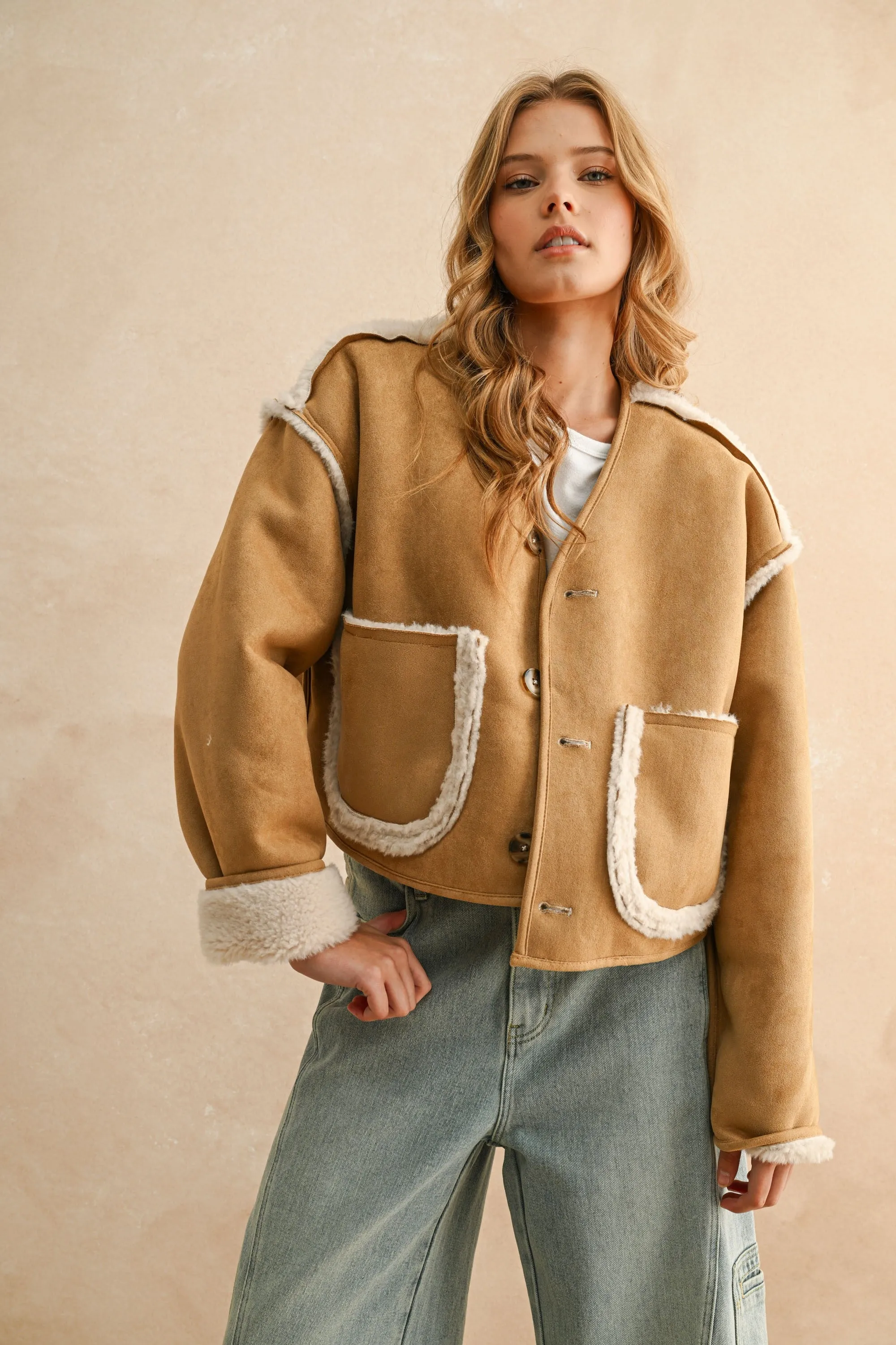 The Karlie Faux Suede + Sherpa Reversible Jacket sold by Thread & Seed