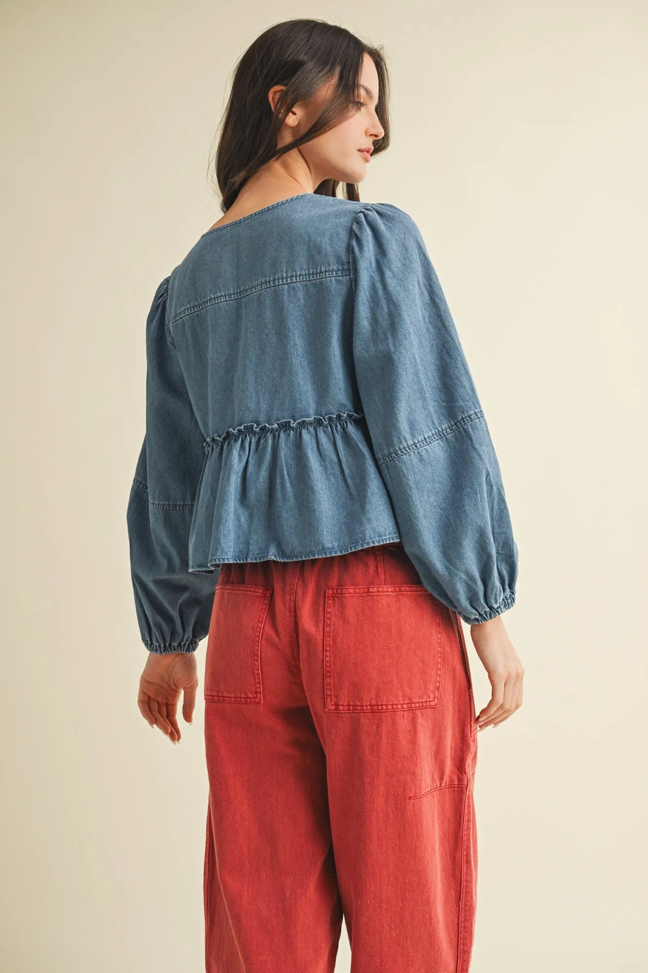 The Marisa Front Tie Denim Top sold by Thread & Seed product image thumbnail 3