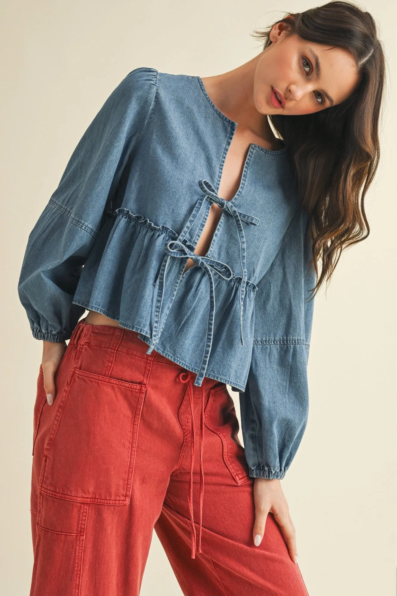 The Marisa Front Tie Denim Top sold by Thread & Seed product image thumbnail 2