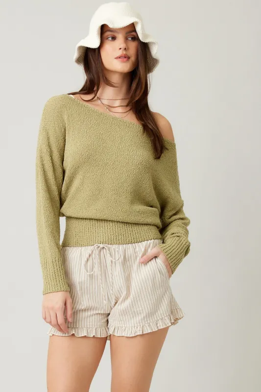 The Whitney Olive Off Shoulder Sweater sold by Thread & Seed