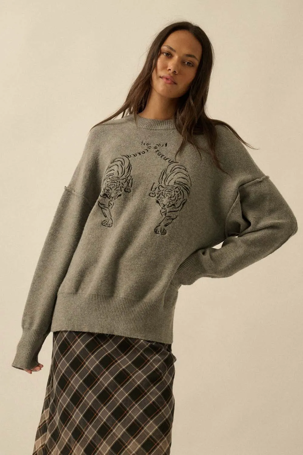 The Karina Grey Embroidered Tigers Sweater sold by Thread & Seed product image thumbnail 2
