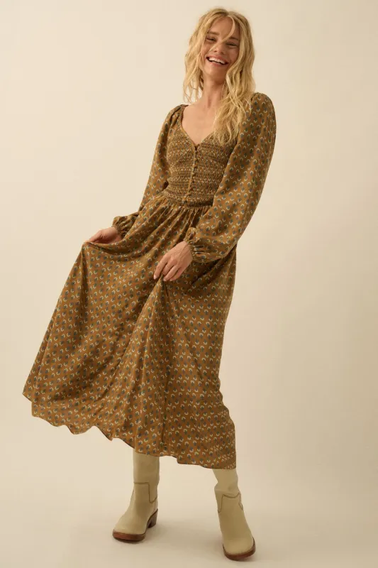 The Dora Smocked Midi Dress sold by Thread & Seed