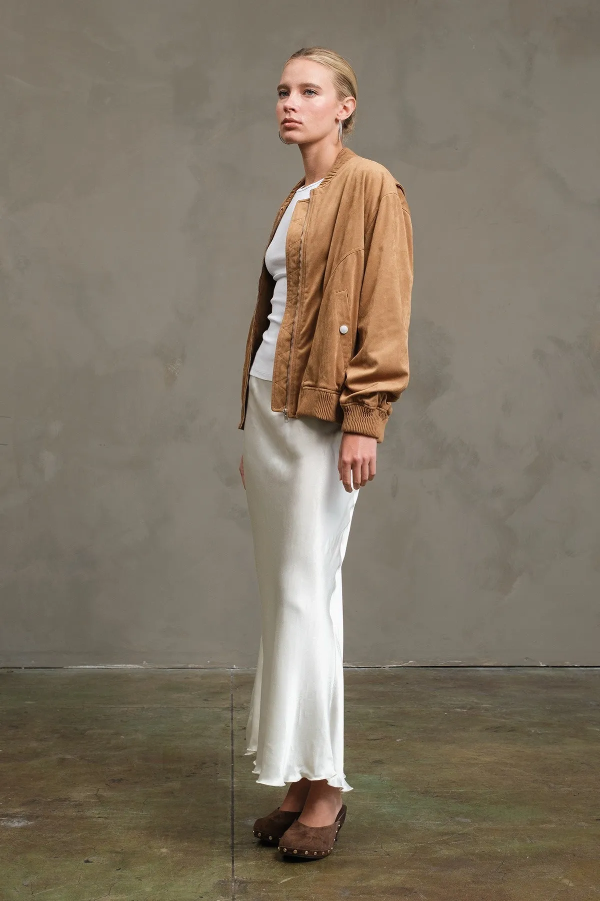 The Emelie Cream Satin Midi Skirt sold by Thread & Seed product image thumbnail 5