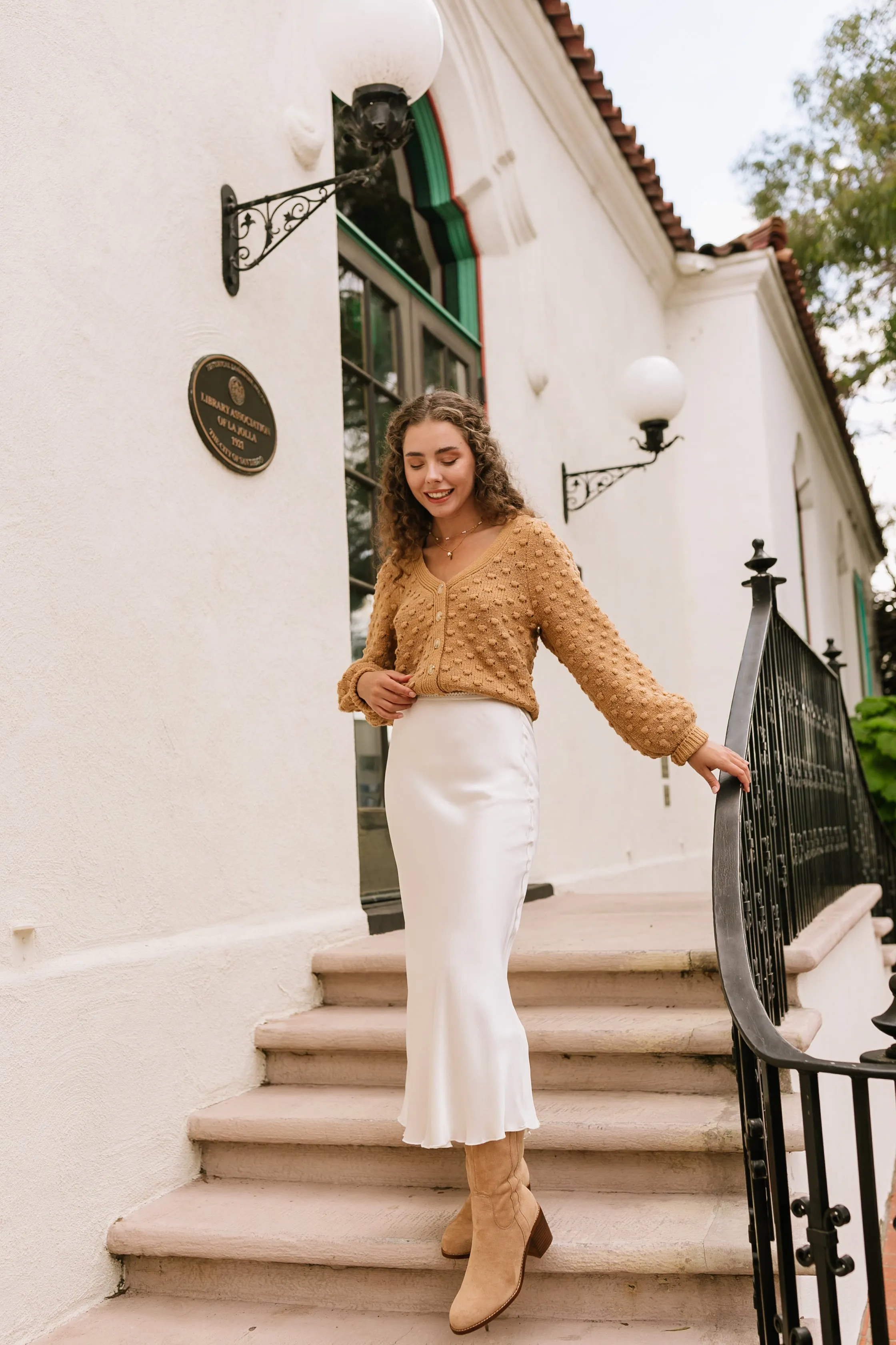 The Emelie Cream Satin Midi Skirt sold by Thread & Seed product image thumbnail 2