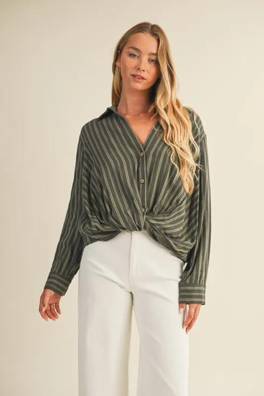The Cindy Striped Front Twist Blouse sold by Thread & Seed