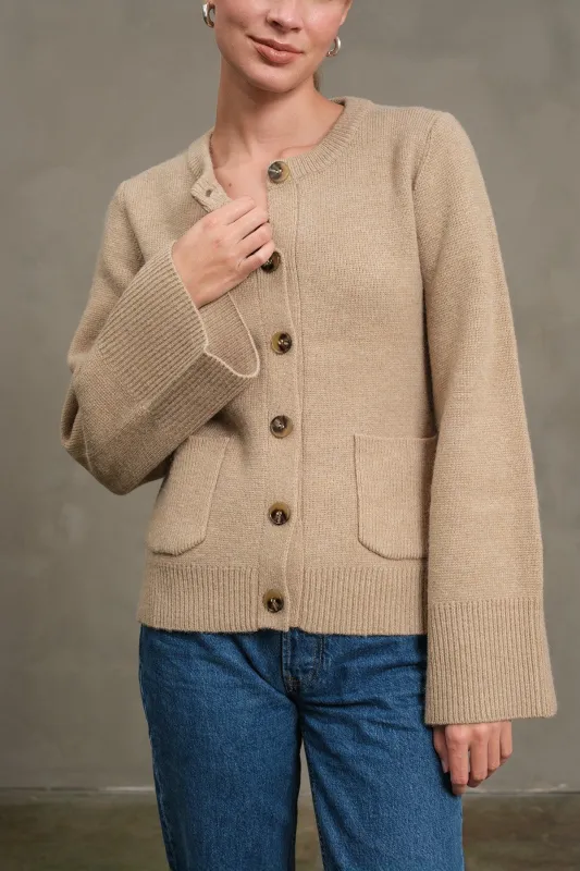 The Kloey Mocha Bell Sleeve Cardigan sold by Thread & Seed