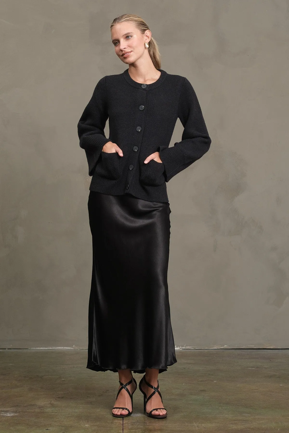 The Kloey Black Bell Sleeve Cardigan sold by Thread & Seed product image thumbnail 4