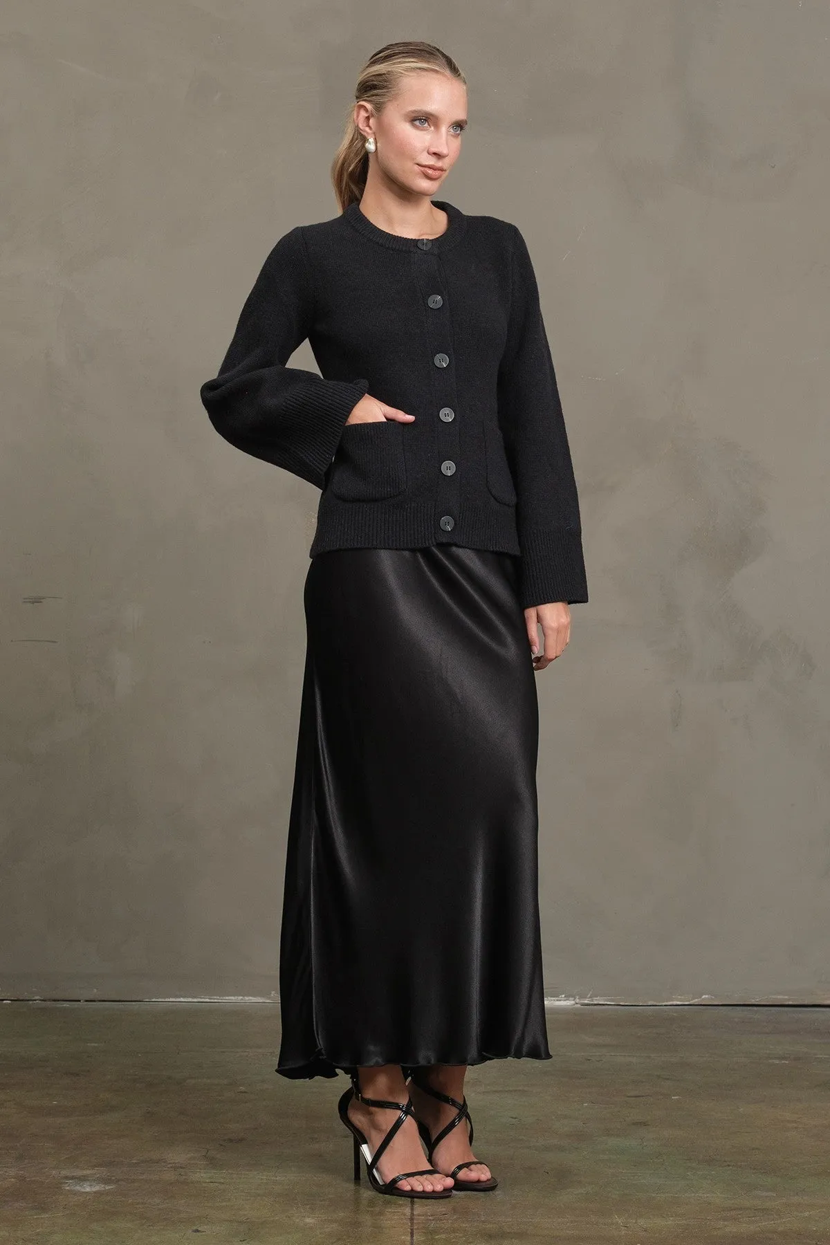 The Kloey Black Bell Sleeve Cardigan sold by Thread & Seed product image thumbnail 5