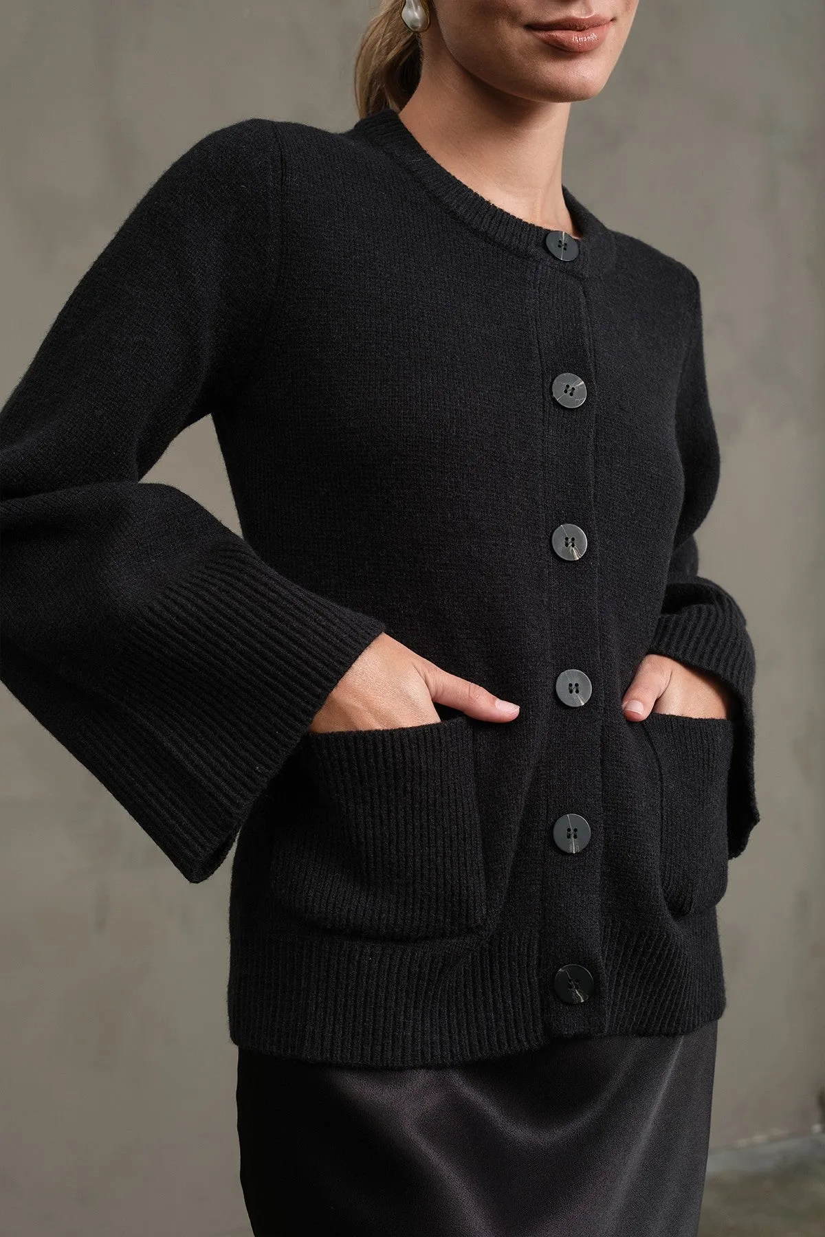 The Kloey Black Bell Sleeve Cardigan sold by Thread & Seed product image thumbnail 2