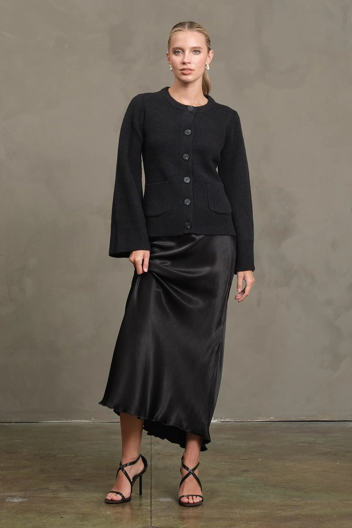 The Kloey Black Bell Sleeve Cardigan sold by Thread & Seed product image thumbnail 3