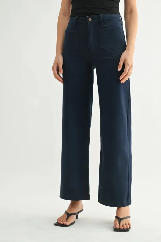 The Briar Navy Mini Patch Pocket Wide Leg Jeans made by Thread & Seed